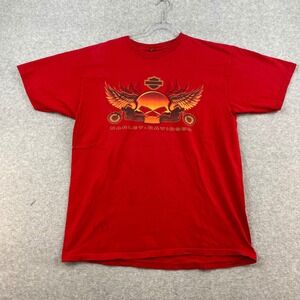 Harley‎ Davidson Red Vintage 2003 Y2K Skull T-Shirt Red Yellow Wings Mens L